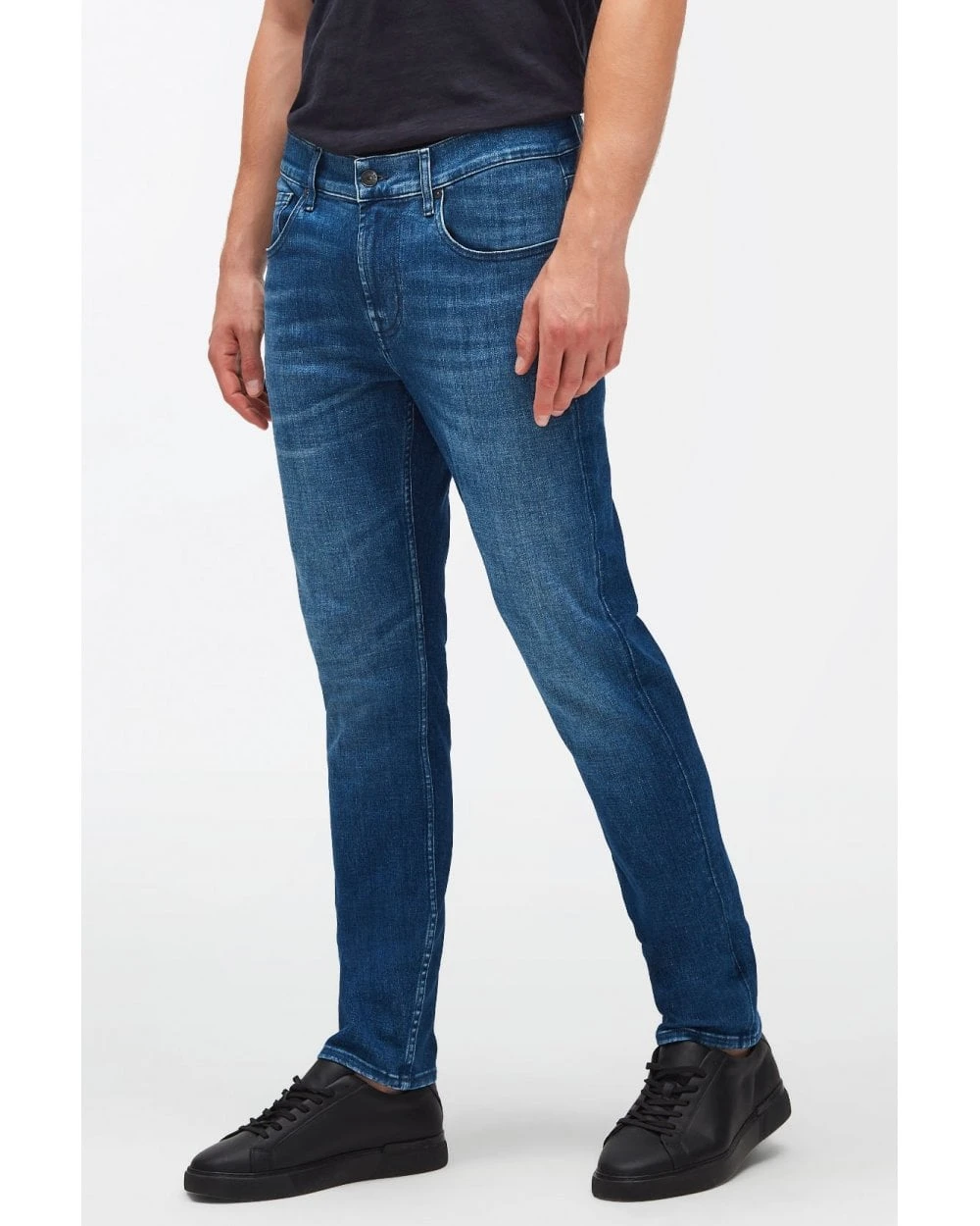 7 For All Mankind Mens Slimmy Tapered Stretch Tek Too Late Jeans, Mid Blue Denim 3 7 For All Mankind Mens Slimmy Tapered Stretch Tek Too Late Jeans, Mid Blue Denim