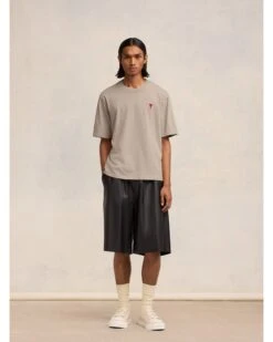 Ami Mens Oversized Heart Logo T-Shirt Heather Light Beige -Boszz Clothing Shop ami mens oversized heart logo t shirt heather light beige p44734 284541 zoom