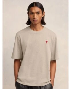 Ami Mens Oversized Heart Logo T-Shirt Heather Light Beige -Boszz Clothing Shop ami mens oversized heart logo t shirt heather light beige p44734 284551 zoom