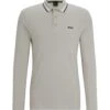 BOSS Mens Cotton Plique Polo Shirt Open Grey