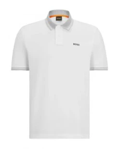 BOSS Mens Glitch Knit Polo Shirt White