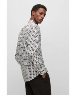 BOSS Mens H-Hank-Kent White/Navy Slim Fit Monogram Print Shirt -Boszz Clothing Shop boss mens h hank kent white navy slim fit monogram print shirt p42492 255685 image