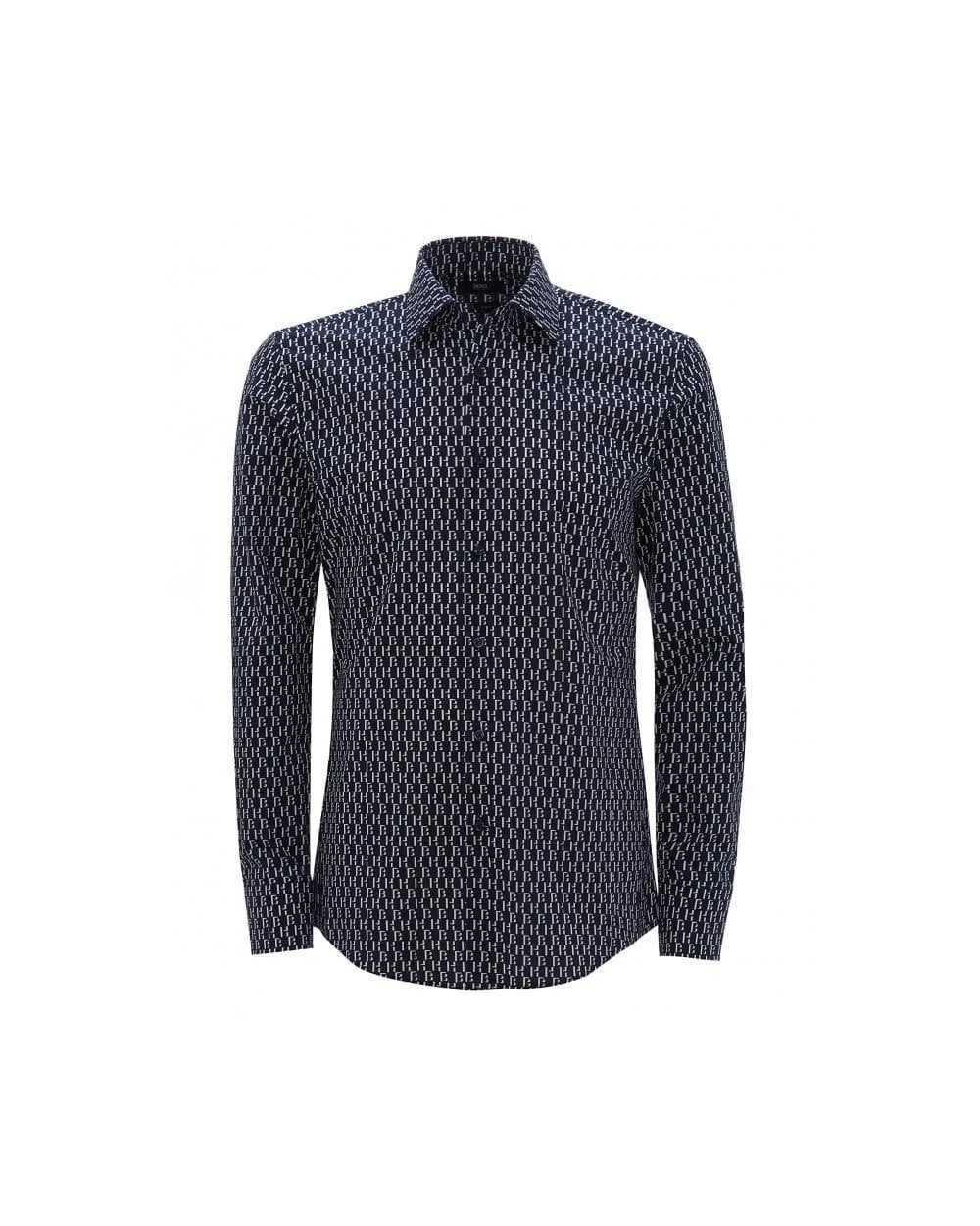 BOSS Mens Jango Monogram Print Shirt Navy Blue 3 BOSS Mens Jango Monogram Print Shirt Navy Blue