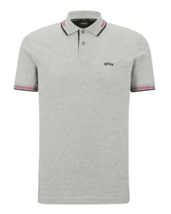 BOSS Mens Paul Curved Polo Grey