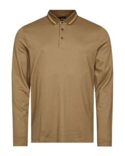 BOSS Mens Pleins Woven Polo Shirt Beige