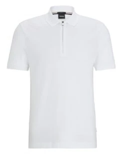 BOSS Mens Polston Quarter Zip Polo Shirt White