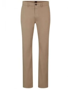 BOSS Mens Slim Fit Cotton Satin Chino Trousers Open Brown