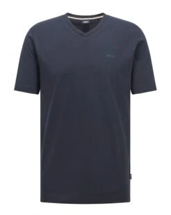 BOSS Mens Terry V Neck T Shirt, Dark Blue Tee