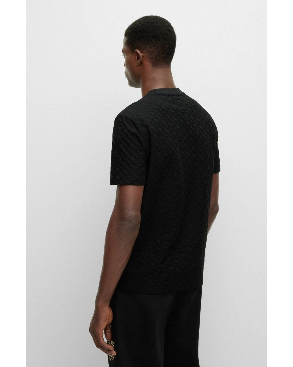 BOSS Mens Tiburt Monogram Pattern T Shirt, Black Tee 5 BOSS Mens Tiburt Monogram Pattern T Shirt, Black Tee - Image 3