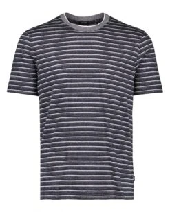 BOSS Mens Tiburt Striped Cotton/Linen T Shirt, Dark Blue Tee