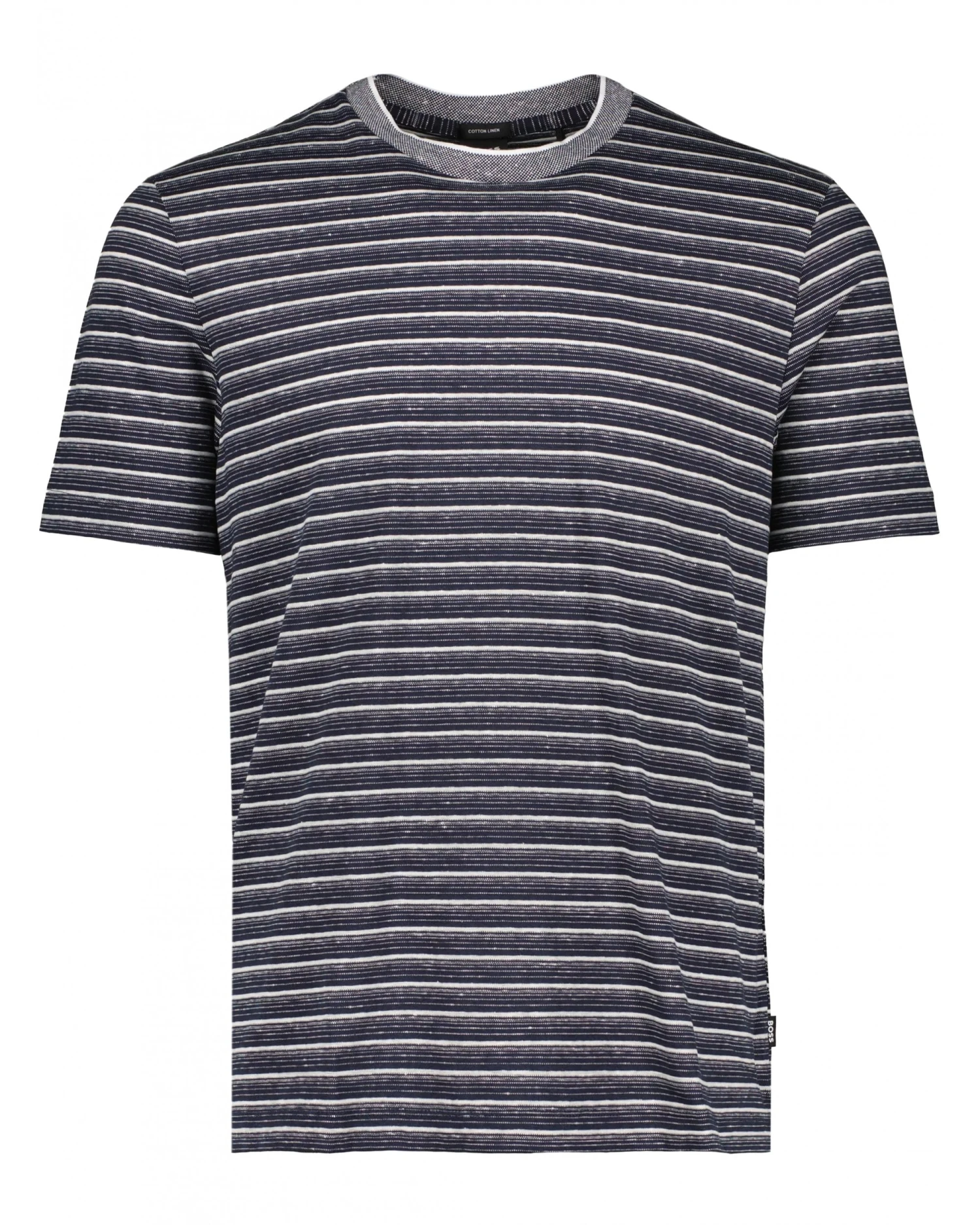 BOSS Mens Tiburt Striped Cotton/Linen T Shirt, Dark Blue Tee 3 BOSS Mens Tiburt Striped Cotton/Linen T Shirt, Dark Blue Tee