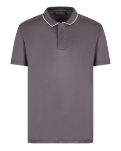 Emporio Armani Mens Grey Travel Essentials Tencel Blend Jersey Polo Shirt