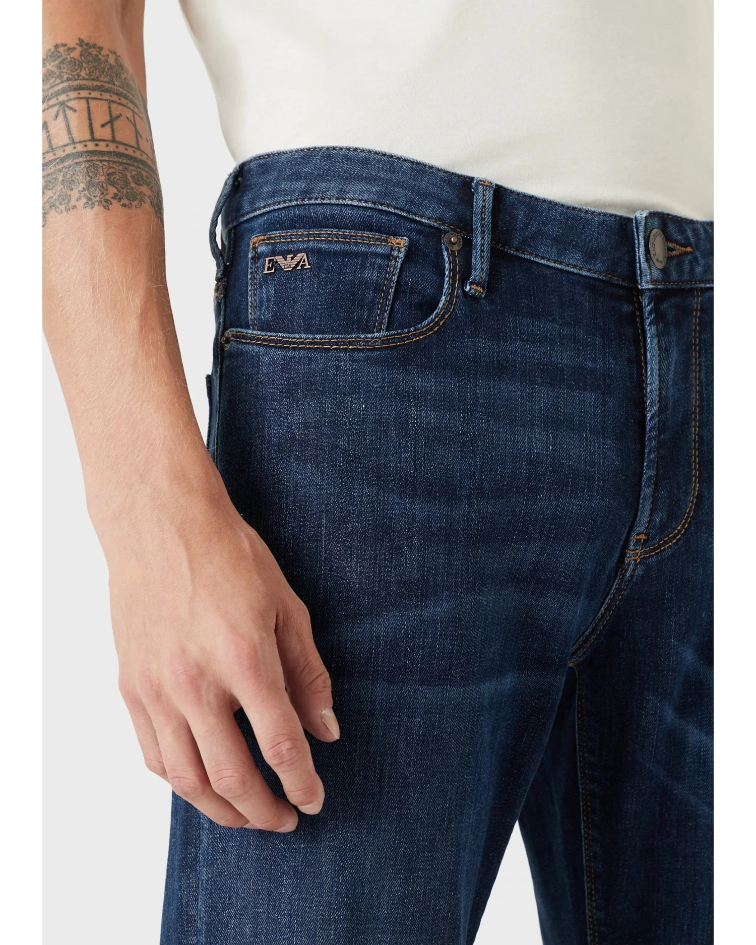 Emporio Armani Mens J06 Slim Fit Washed Twill Comfort Jeans, Mid Blue Denim 8 Emporio Armani Mens J06 Slim Fit Washed Twill Comfort Jeans, Mid Blue Denim - Image 6