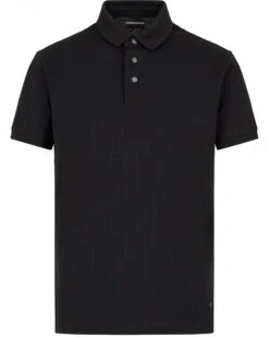 Emporio Armani Mens Jacquard Stripe Polo Shirt Black