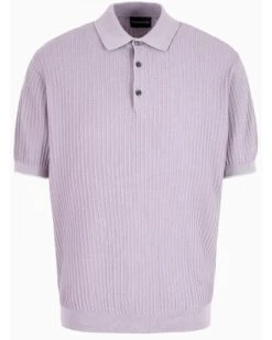 Emporio Armani Mens Knit Patterned Polo Shirt Lilac Purple