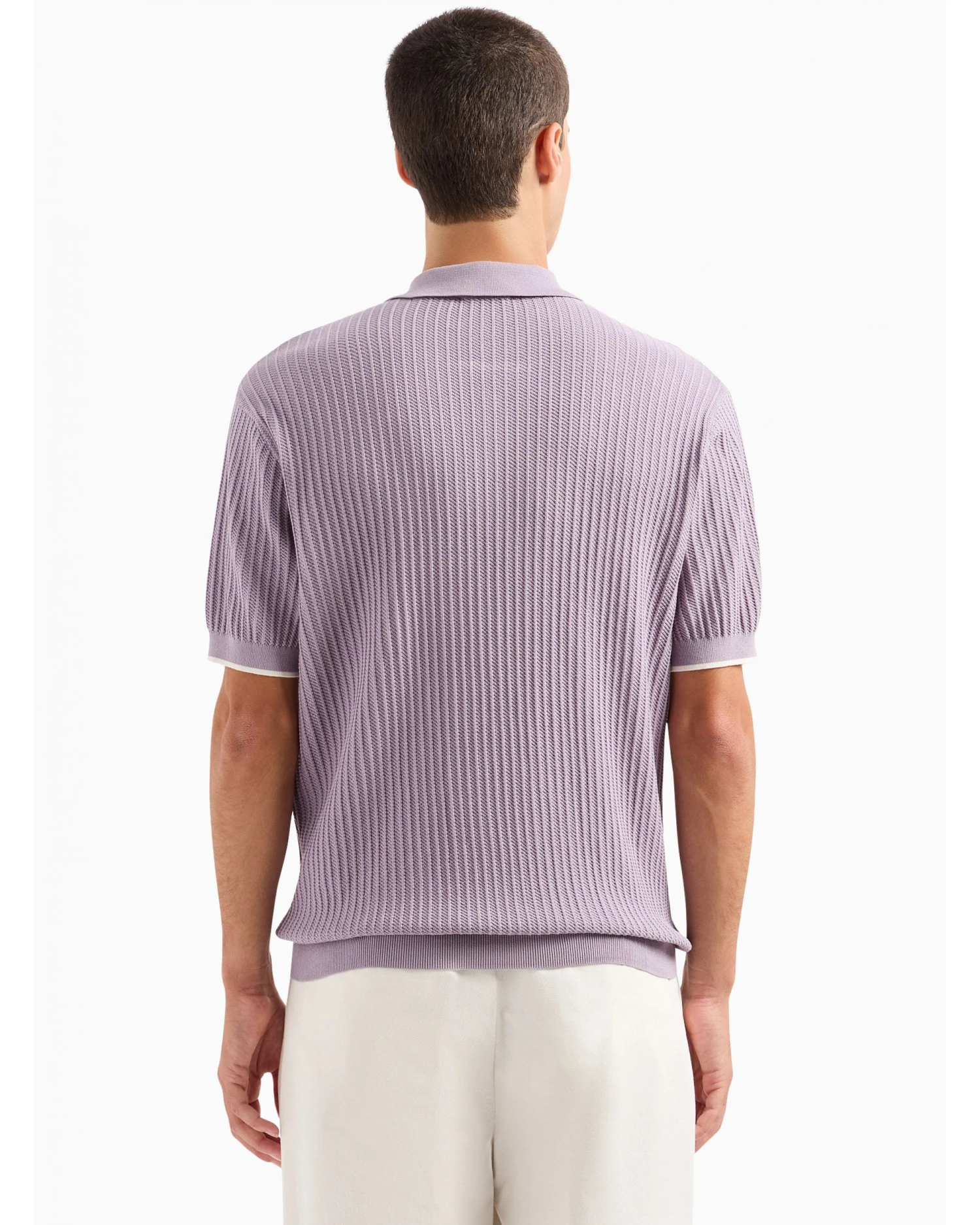 Emporio Armani Mens Knit Patterned Polo Shirt Lilac Purple 5 Emporio Armani Mens Knit Patterned Polo Shirt Lilac Purple - Image 3