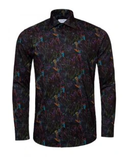 Eton Shirts Mens Black Studio 54 Neon Print Slim Fit Shirt