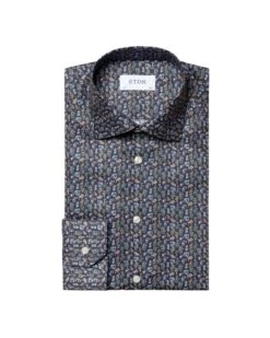 Eton Shirts Mens Dark Blue Slim Fit Fauna Print Signature Twill Shirt