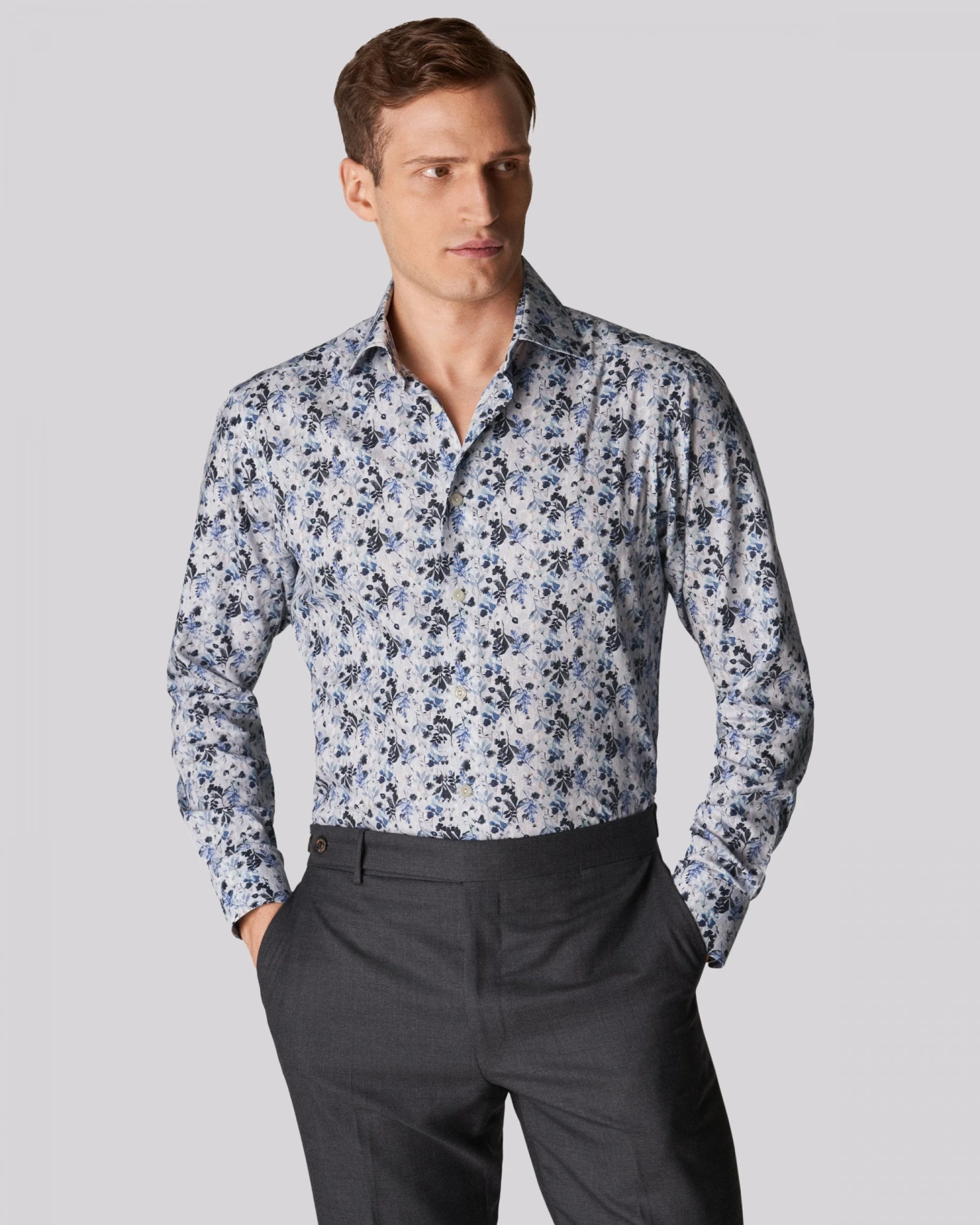 Eton Shirts Mens Light Blue/White Floral Print Shirt 3 Eton Shirts Mens Light Blue/White Floral Print Shirt