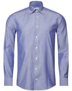 Eton Shirts Mens Lyocell Textured Stretch Shirt Dark Blue