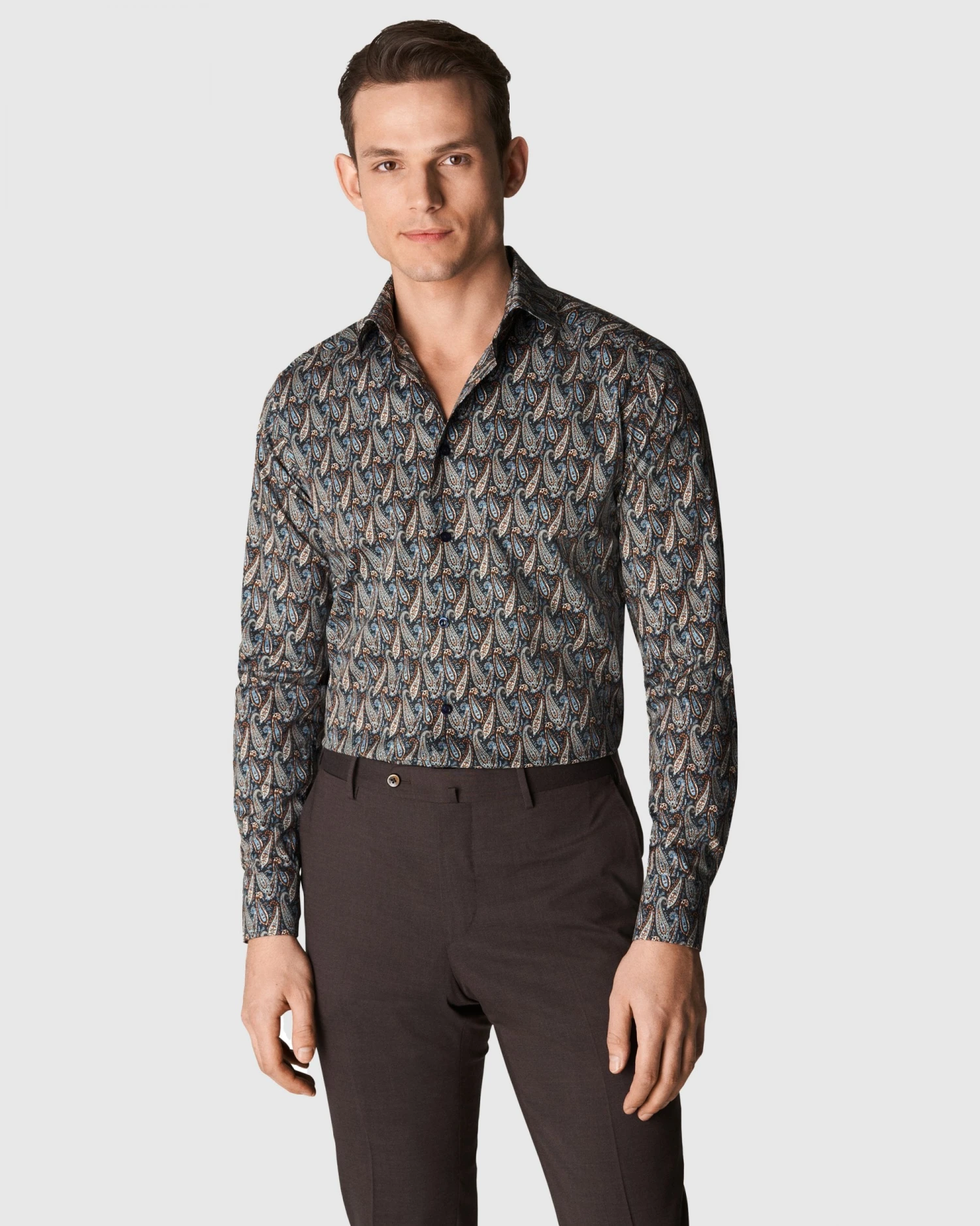 Eton Shirts Mens Navy Blue Slim Fit Paisley Twill Shirt 4 Eton Shirts Mens Navy Blue Slim Fit Paisley Twill Shirt - Image 2