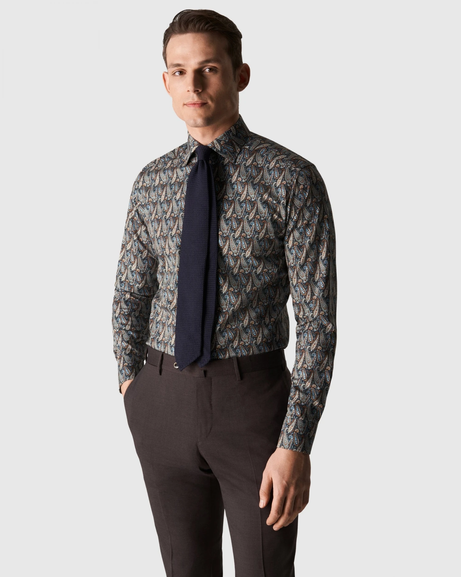 Eton Shirts Mens Navy Blue Slim Fit Paisley Twill Shirt 5 Eton Shirts Mens Navy Blue Slim Fit Paisley Twill Shirt - Image 3