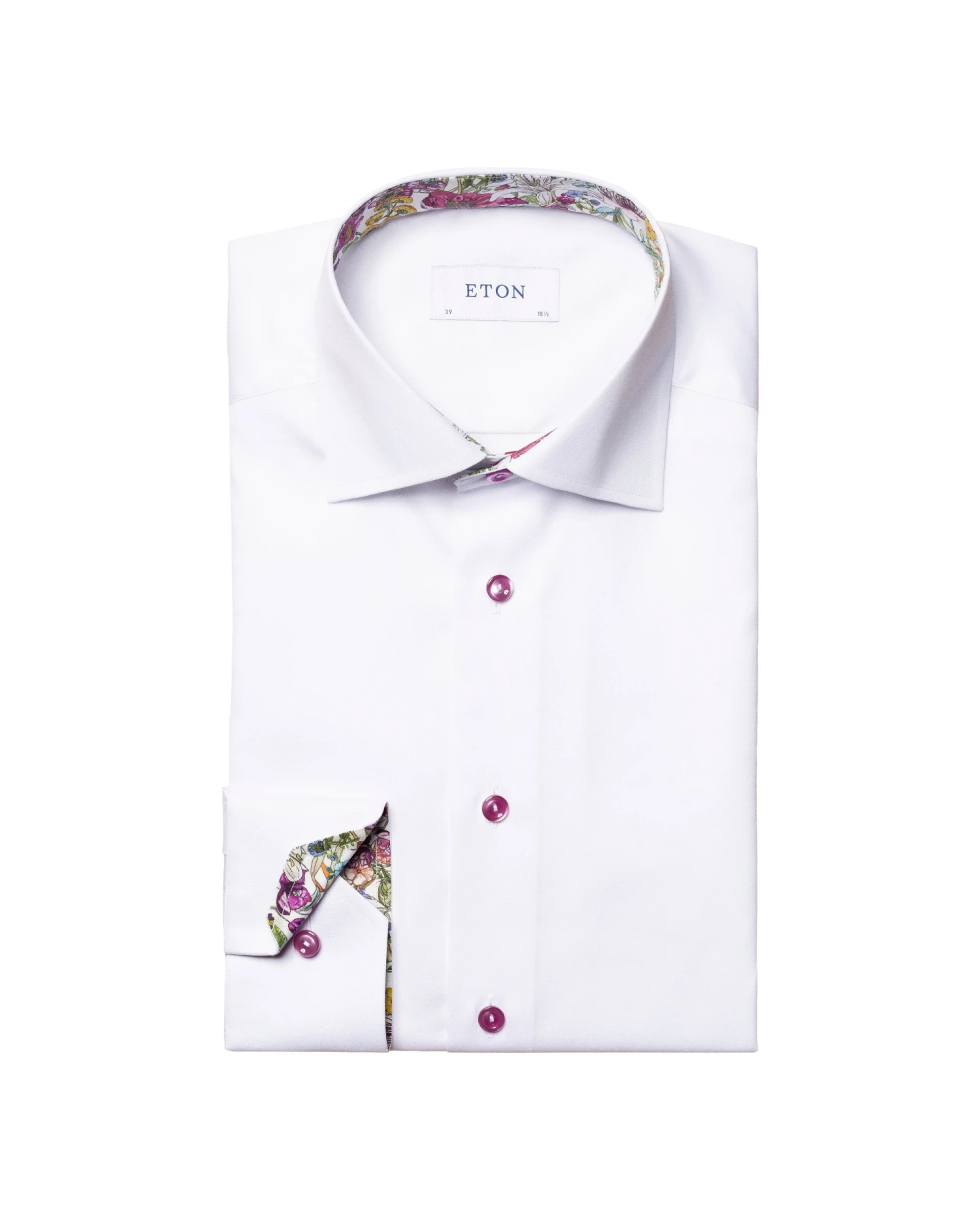 Eton Shirts Mens White Slim Fit Flower Pattern Trim Shirt 6 Eton Shirts Mens White Slim Fit Flower Pattern Trim Shirt - Image 4