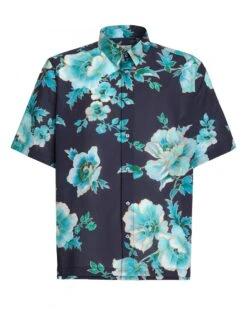 Etro Mens Blue Comfort Fit Short Sleeved Floral Shirt