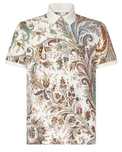 Etro Mens Botanical Floral Print Polo Shirt White