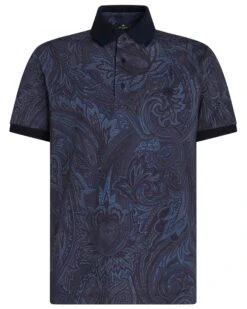 Etro Mens Dark Paisley Polo Shirt Navy