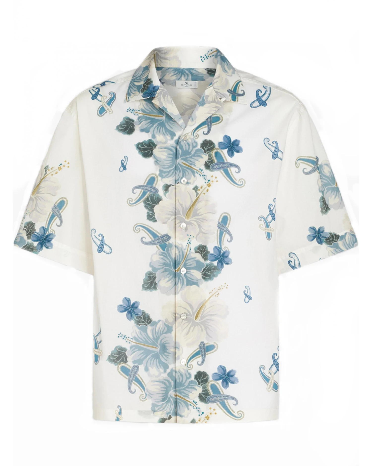 Etro Mens Floral Bowling Shirt White Blue 3 Etro Mens Floral Bowling Shirt White Blue