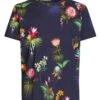 Etro Mens Floral Print T Shirt, Navy Blue Tee