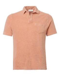 Filippo De Laurentiis Mens Peach Skipper Collar Towelling Polo Shirt