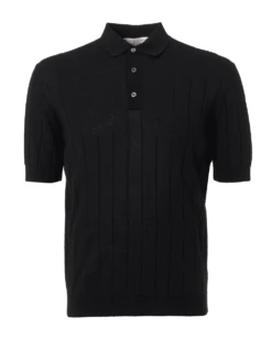 Filippo De Laurentiis Mens Vertical Ribbed Polo Shirt Black