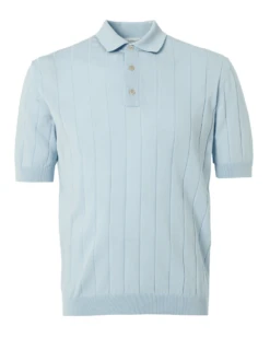 Filippo De Laurentiis Mens Vertical Ribbed Polo Shirt Sky