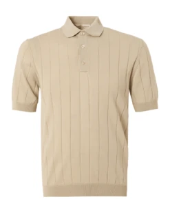 Filippo De Laurentiis Mens Vertical Ribbed Polo Shirt Stone