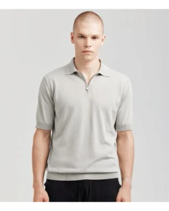 Filippo De Laurentiis Mens Zip Neck Polo Shirt Silver