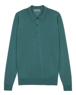John Smedley Mens Belper Blue Tide Extra Fine Merino Wool Polo Shirt