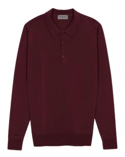 John Smedley Mens Belper Bordeaux Extra Fine Merino Wool Polo Shirt