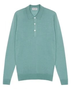 John Smedley Mens Belper Sea Mist Extra Fine Merino Wool Polo Shirt