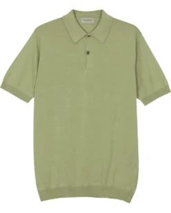 John Smedley Mens Rhodes Cotton Polo Shirt Desert Green