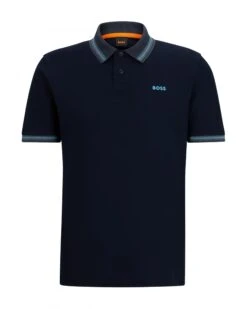 Mens Glitch Knit Polo Shirt Navy