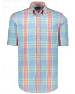 Paul&Shark Paul & Shark Mens Soft Touch Tartan Check Shirt Orange Turquoise