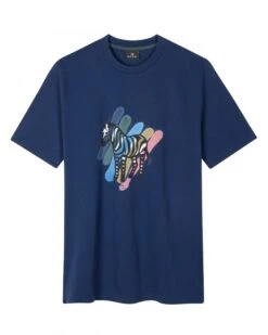 Paul Smith Mens Broad Stripe Zebra T Shirt, Cobalt Blue Tee