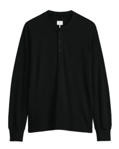 Rag & Bone Mens Henley Long Sleeved T Shirt Jet Black