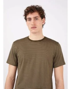 Sunspel Mens Classic English Stripe T Shirt, Caper/Dark Moss Tee -Boszz Clothing Shop sunspel mens classic english stripe t shirt caper dark moss tee p41701 249048 image