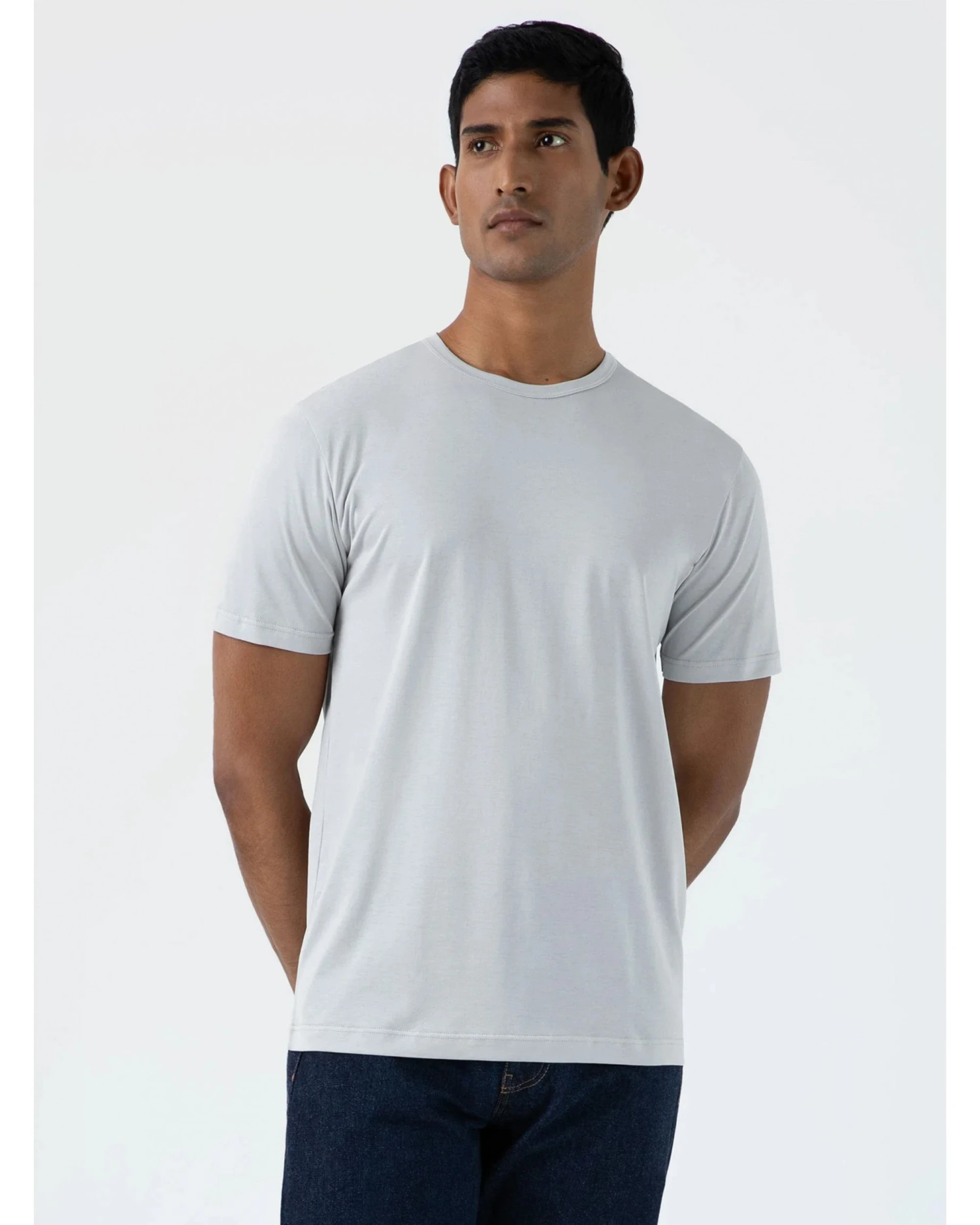 Sunspel Mens Classic T-Shirt Light Smoke Grey 4 Sunspel Mens Classic T-Shirt Light Smoke Grey - Image 2