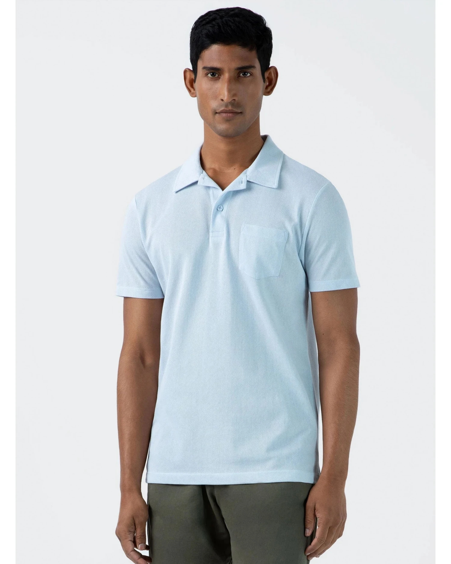 Sunspel Mens Riviera Polo Shirt Light Blue 4 Sunspel Mens Riviera Polo Shirt Light Blue - Image 2