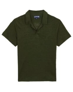 Vilebrequin Mens Pyramid Pepper Green Linen Jersey Polo Shirt