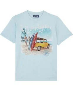 Vilebrequin Mens Surfs And Mini Moke T-Shirt Sky Blue